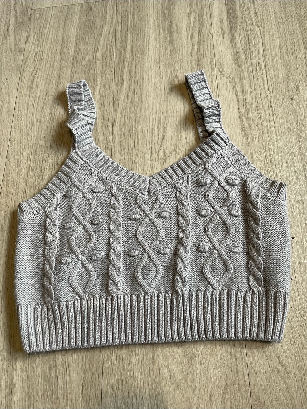 Cable Knit Crop Tank Top in Light Gray